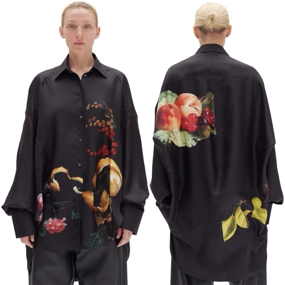 Celine Tops - CÉLINE BLACK SILK STILL LIFE PRINT OVERSIZED BLOUSE SHIRT SIZE 38 PHOEBE PHILO